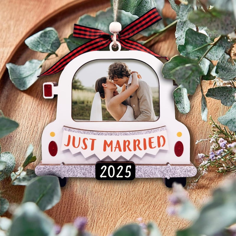 Hangwoous Just Married Ornament 2025 Picture Frame, Large Size - Just Married Frame - Wedding Christmas Ornament 2025 - Mr And Mrs Wedding Gifts For Newlywed Couple - Wedding Shower Gifts, Bridal Shower Gift - Image 2